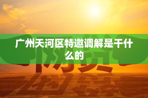 广州天河区特邀调解是干什么的