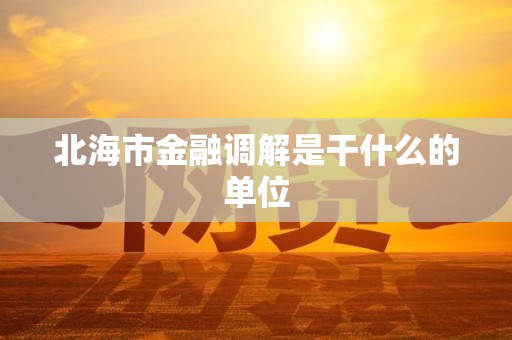北海市金融调解是干什么的单位