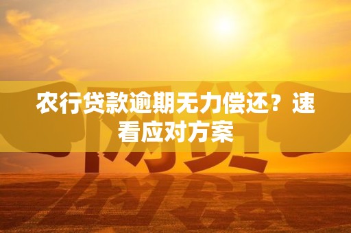 农行贷款逾期无力偿还？速看应对方案