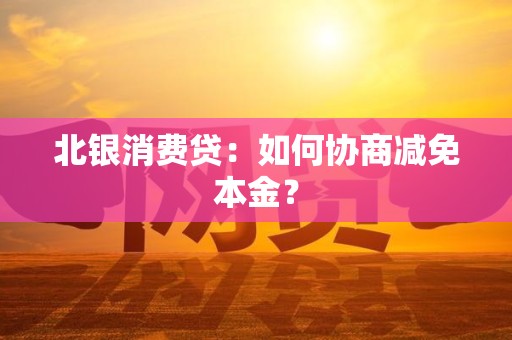 北银消费贷：如何协商减免本金？