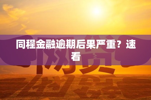 同程金融逾期后果严重？速看