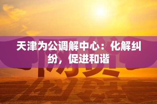 天津为公调解中心：化解纠纷，促进和谐