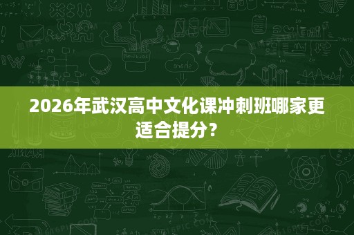 2026年武汉高中文化课冲刺班哪家更适合提分？