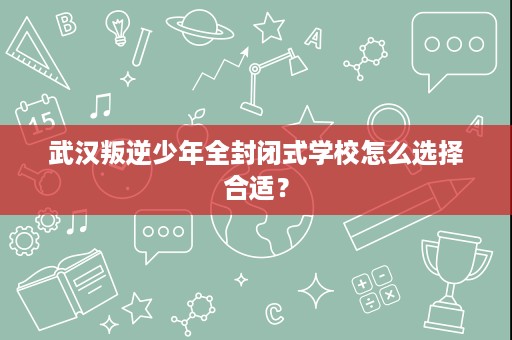武汉叛逆少年全封闭式学校怎么选择合适? 武汉叛逆少年全封闭式学校怎么选择合适?