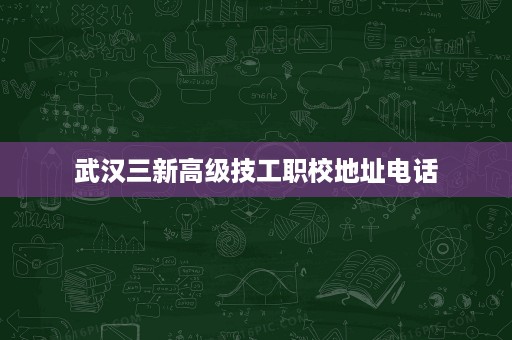 武汉三新高级技工职校地址电话