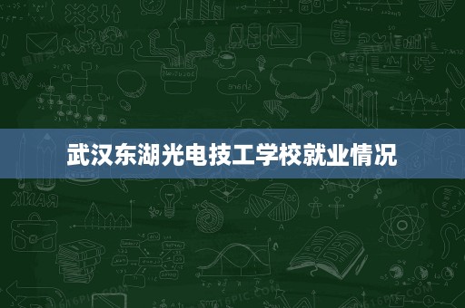 武汉东湖光电技工学校就业情况