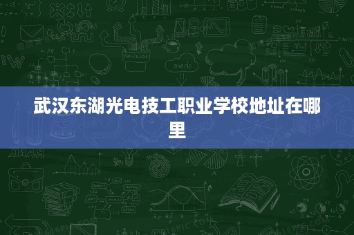 武汉东湖光电技工职业学校地址在哪里