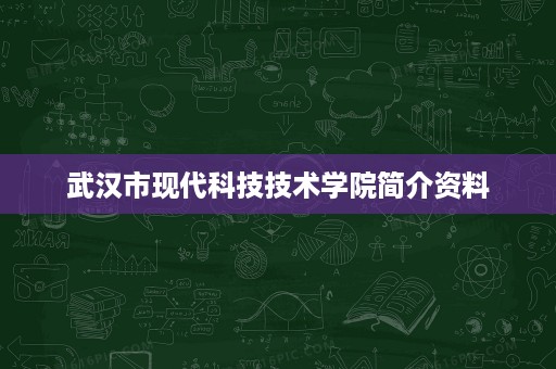武汉市现代科技技术学院简介资料