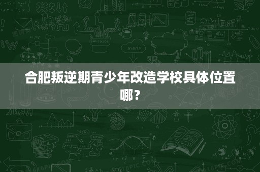 合肥叛逆期青少年改造学校具体位置哪？