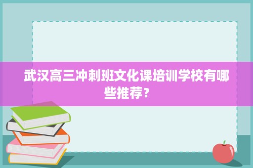 武汉高三冲刺班文化课培训学校有哪些推荐？