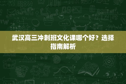 武汉高三冲刺班文化课哪个好?选择指南解析 武汉高三冲刺班文化课哪个好?选择指南解析