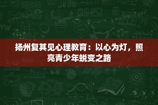 扬州复其见心理教育:以心为灯,照亮青少年蜕变之路 扬州复其见心理教育:以心为灯,照亮青少年蜕变之路