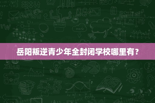 岳阳叛逆青少年全封闭学校哪里有？