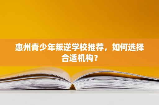 惠州青少年叛逆学校推荐,如何选择合适机构? 惠州青少年叛逆学校推荐,如何选择合适机构?