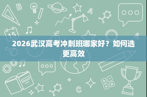 2026武汉高考冲刺班哪家好？如何选更高效
