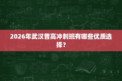 2026年武汉普高冲刺班有哪些优质选择？