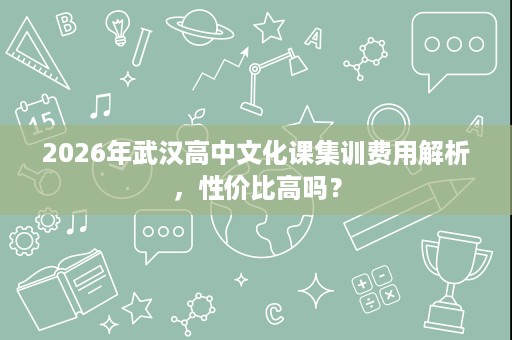 2026年武汉高中文化课集训费用解析，性价比高吗？