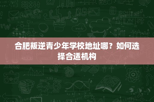 合肥叛逆青少年学校地址哪?如何选择合适机构 合肥叛逆青少年学校地址哪?如何选择合适机构