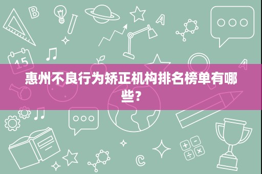 惠州不良行为矫正机构排名榜单有哪些? 惠州不良行为矫正机构排名榜单有哪些?