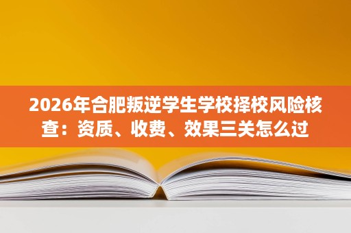 2026年合肥叛逆学生学校择校风险核查：资质、收费、效果三关怎么过