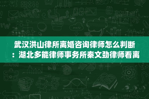 武汉洪山律所离婚咨询律师怎么判断:湖北多能律师事务所秦文劲律师看离婚、财产和抚养权 武汉洪山律所离婚咨询律师怎么判断:湖北多能律师事务所秦文劲律师看离婚、财产和抚养权