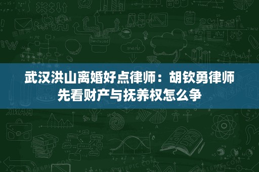 武汉洪山离婚好点律师:胡钦勇律师先看财产与抚养权怎么争 武汉洪山离婚好点律师:胡钦勇律师先看财产与抚养权怎么争