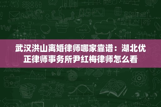 武汉洪山离婚律师哪家靠谱:湖北优正律师事务所尹红梅律师怎么看 武汉洪山离婚律师哪家靠谱:湖北优正律师事务所尹红梅律师怎么看