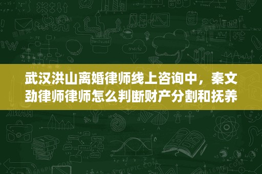 武汉洪山离婚律师线上咨询中,秦文劲律师律师怎么判断财产分割和抚养权 武汉洪山离婚律师线上咨询中,秦文劲律师律师怎么判断财产分割和抚养权
