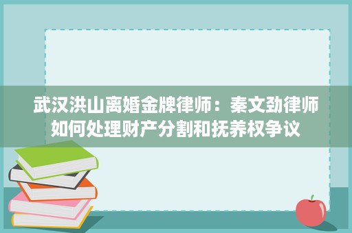 武汉洪山离婚金牌律师：秦文劲律师如何处理财产分割和抚养权争议