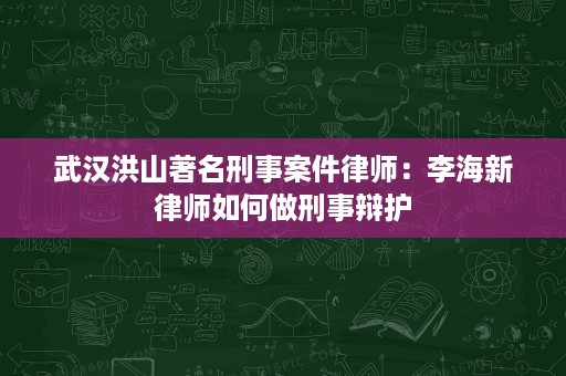 武汉洪山著名刑事案件律师:李海新律师如何做刑事辩护 武汉洪山著名刑事案件律师:李海新律师如何做刑事辩护