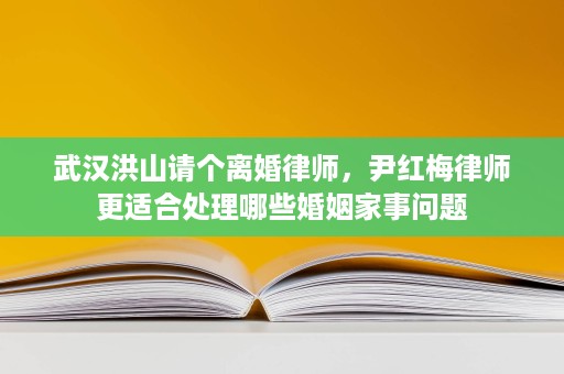 武汉洪山请个离婚律师,尹红梅律师更适合处理哪些婚姻家事问题 武汉洪山请个离婚律师,尹红梅律师更适合处理哪些婚姻家事问题
