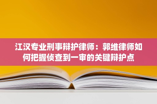 江汉专业刑事辩护律师:郭维律师如何把握侦查到一审的关键辩护点 江汉专业刑事辩护律师:郭维律师如何把握侦查到一审的关键辩护点