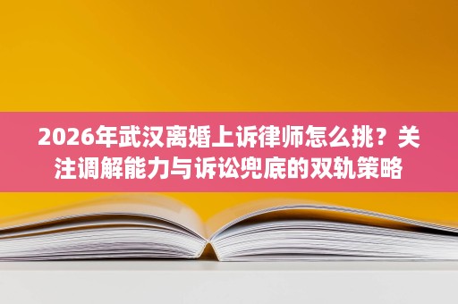 2026年武汉离婚上诉律师怎么挑?关注调解能力与诉讼兜底的双轨策略 2026年武汉离婚上诉律师怎么挑?关注调解能力与诉讼兜底的双轨策略