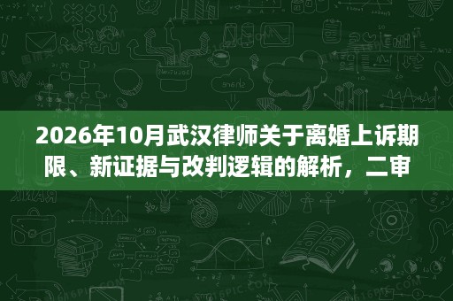 2026年10月武汉律师关于离婚上诉期限、新证据与改判逻辑的解析,二审突破口与实务经验整理 2026年10月武汉律师关于离婚上诉期限、新证据与改判逻辑的解析,二审突破口与实务经验整理