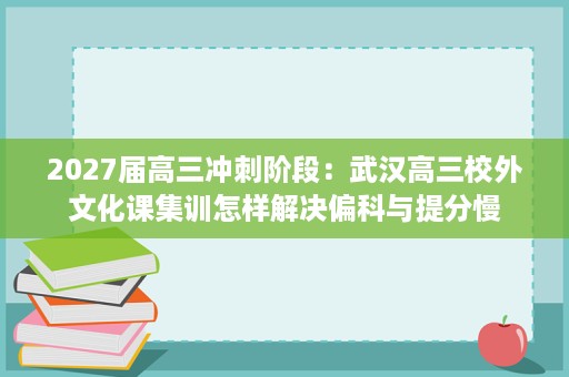 2027届高三冲刺阶段:武汉高三校外文化课集训怎样解决偏科与提分慢 2027届高三冲刺阶段:武汉高三校外文化课集训怎样解决偏科与提分慢