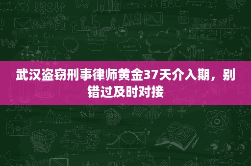 武汉盗窃刑事律师黄金37天介入期,别错过及时对接 武汉盗窃刑事律师黄金37天介入期,别错过及时对接