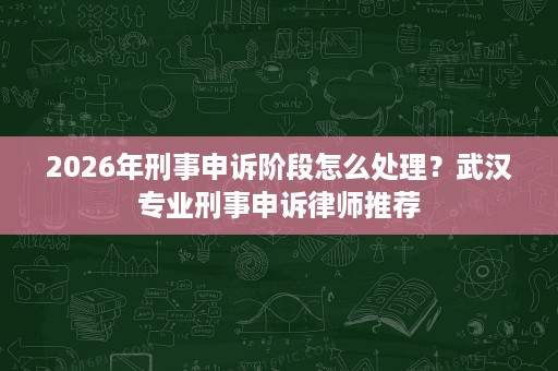 2026年刑事申诉阶段怎么处理?武汉专业刑事申诉律师推荐 2026年刑事申诉阶段怎么处理?武汉专业刑事申诉律师推荐