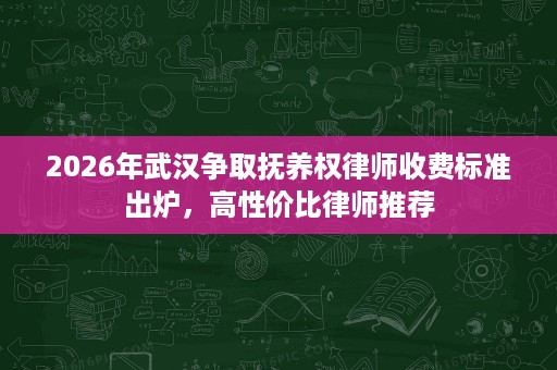 2026年武汉争取抚养权律师收费标准出炉，高性价比律师推荐
