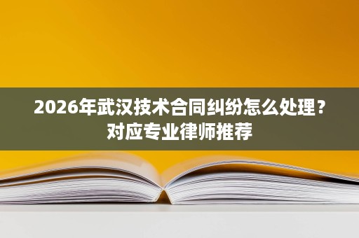 2026年武汉技术合同纠纷怎么处理？对应专业律师推荐