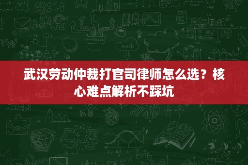 武汉劳动仲裁打官司律师怎么选？核心难点解析不踩坑