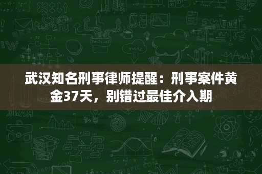 武汉知名刑事律师提醒:刑事案件黄金37天,别错过最佳介入期 武汉知名刑事律师提醒:刑事案件黄金37天,别错过最佳介入期