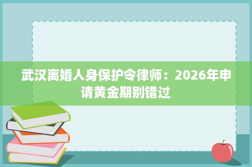 武汉离婚人身保护令律师：2026年申请黄金期别错过