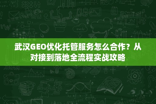 武汉GEO优化托管服务怎么合作？从对接到落地全流程实战攻略