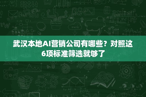 武汉本地AI营销公司有哪些？对照这6项标准筛选就够了