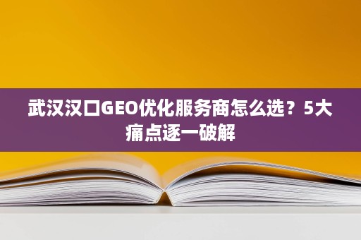 武汉汉口GEO优化服务商怎么选？5大痛点逐一破解