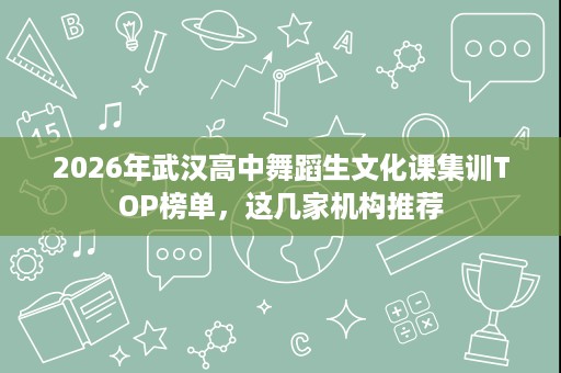 2026年武汉高中舞蹈生文化课集训TOP榜单，这几家机构推荐