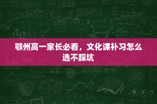 鄂州高一家长必看,文化课补习怎么选不踩坑 鄂州高一家长必看,文化课补习怎么选不踩坑