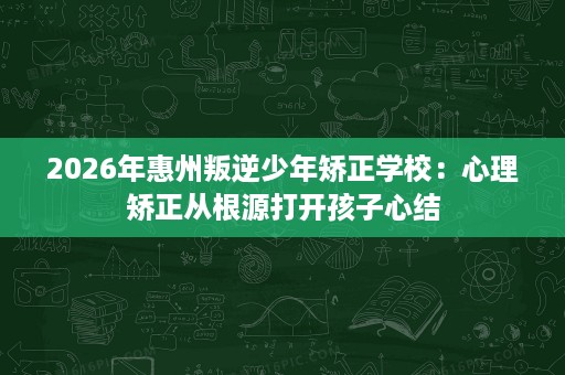 2026年惠州叛逆少年矫正学校：心理矫正从根源打开孩子心结