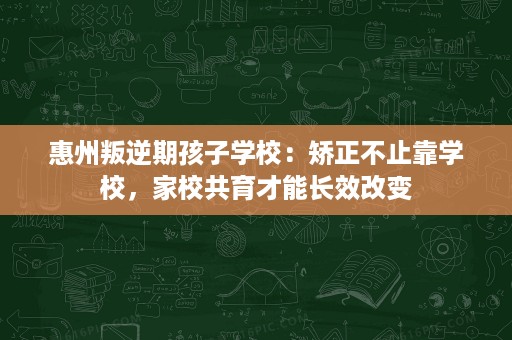 惠州叛逆期孩子学校:矫正不止靠学校,家校共育才能长效改变 惠州叛逆期孩子学校:矫正不止靠学校,家校共育才能长效改变