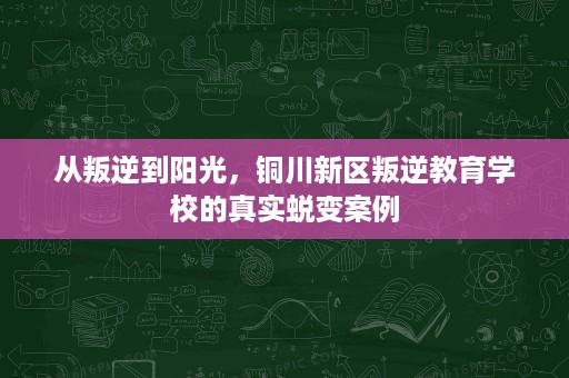 从叛逆到阳光,铜川新区叛逆教育学校的真实蜕变案例 从叛逆到阳光,铜川新区叛逆教育学校的真实蜕变案例